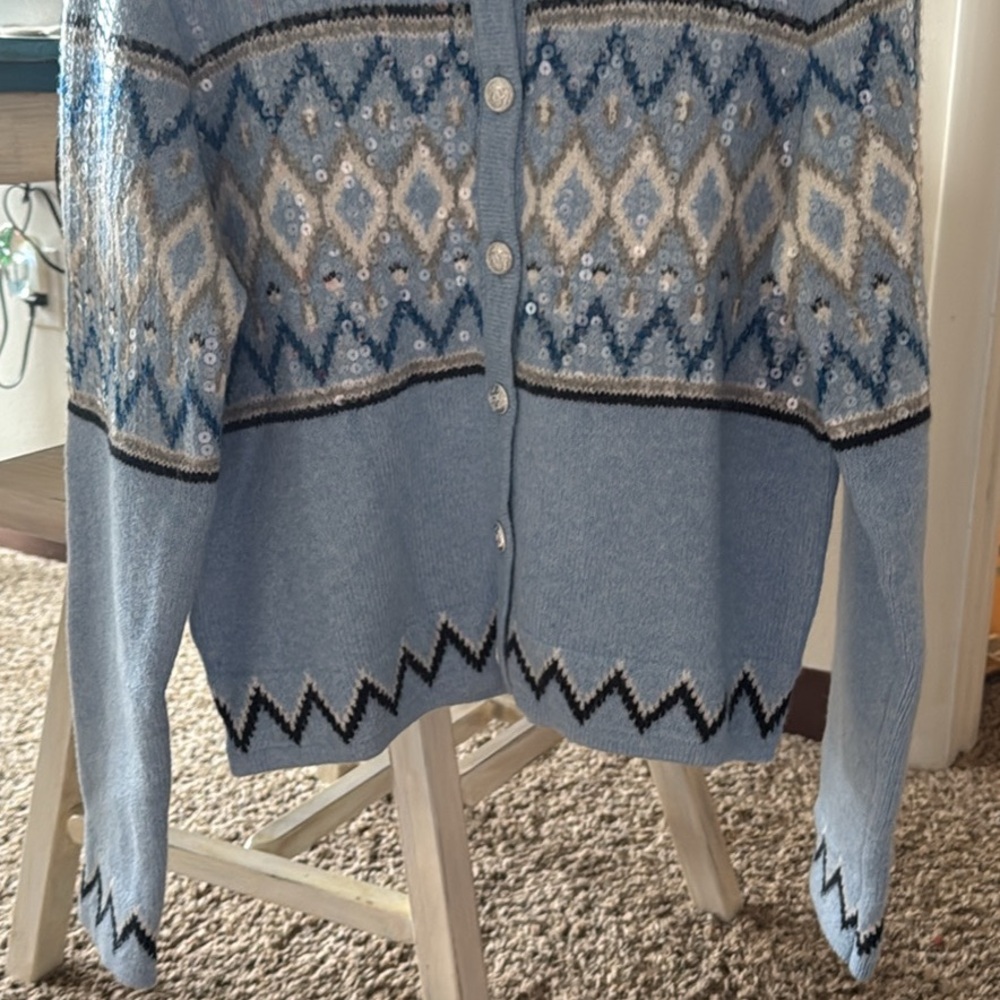 Loft With Sequins Elegant Blue Patterned Cardigan - image 3